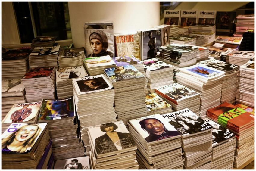 Huge stacks of diverse fashion and lifestyle magaz
