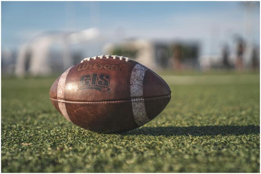 Close-up of a Wilson football on green grass in an