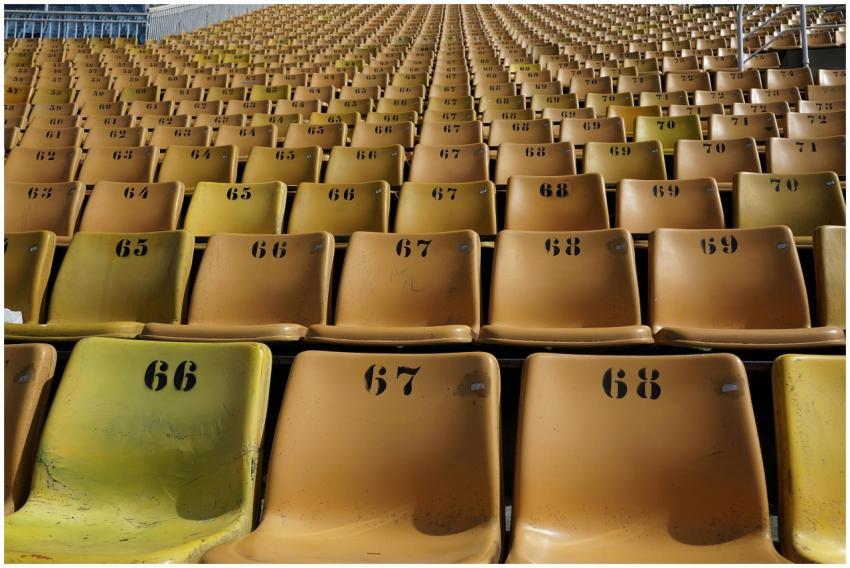 Rows of empty numbered seats at a stadium in São P
