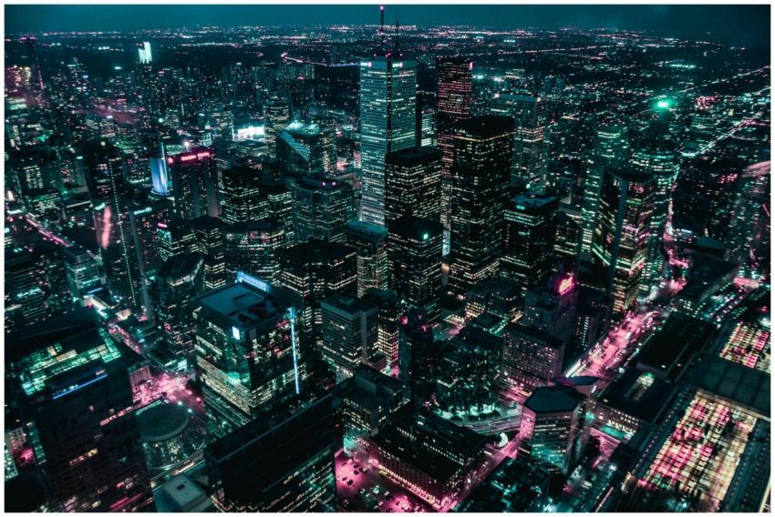 Explore a breathtaking aerial view of a modern cit