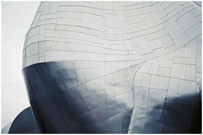 Close-up of modern geometric steel architecture wi