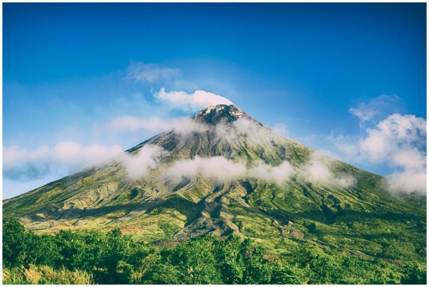 Stunning view of Mayon Volcano surrounded by blue