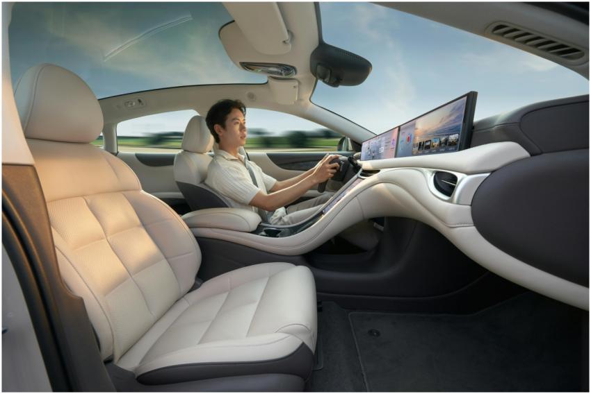 A modern electric car interior showcasing advanced