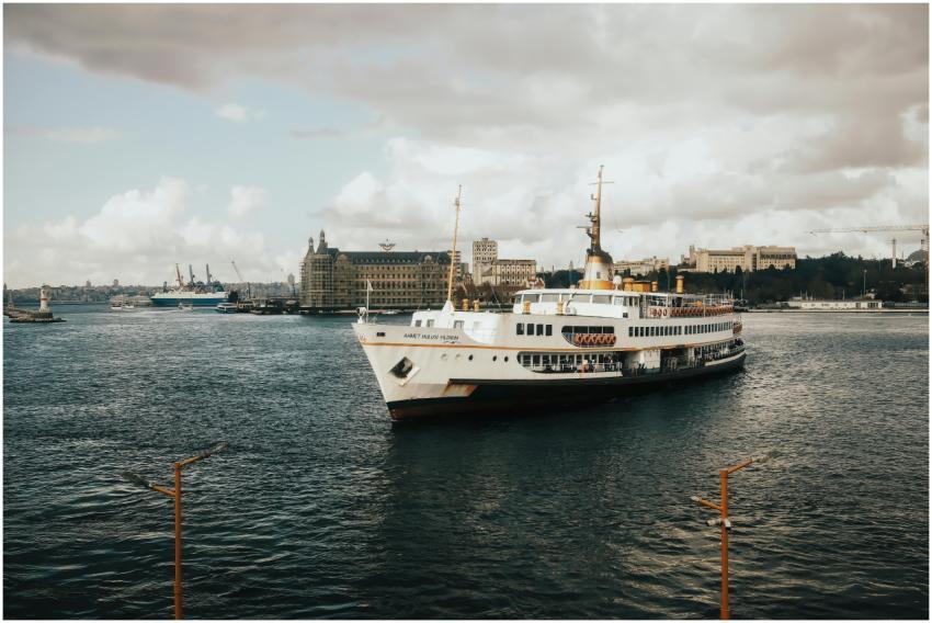 Scenic view of a ferry passing the iconic Haydarpa