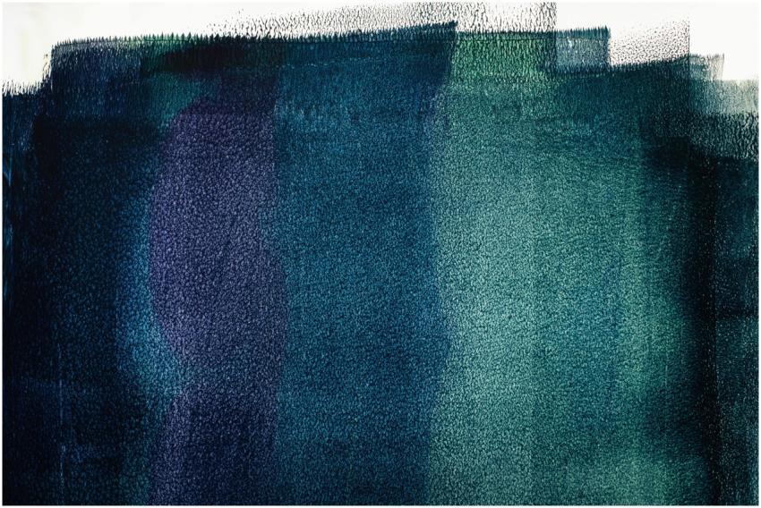 An abstract artwork featuring deep blue and green