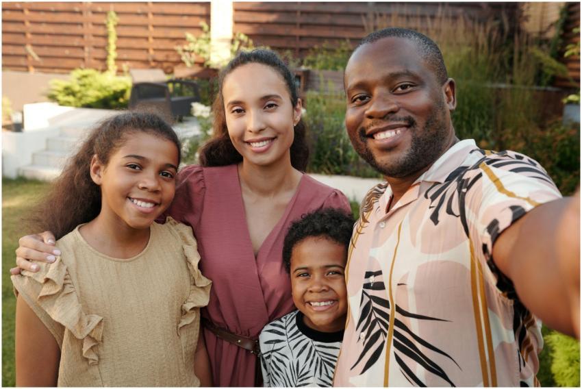 Smiling multicultural family enjoying time togethe