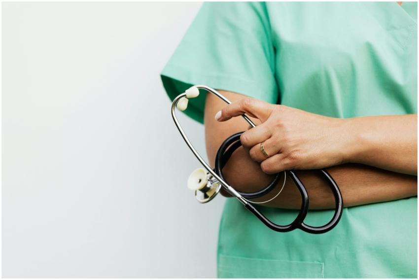 Close-up of a healthcare worker holding a stethosc