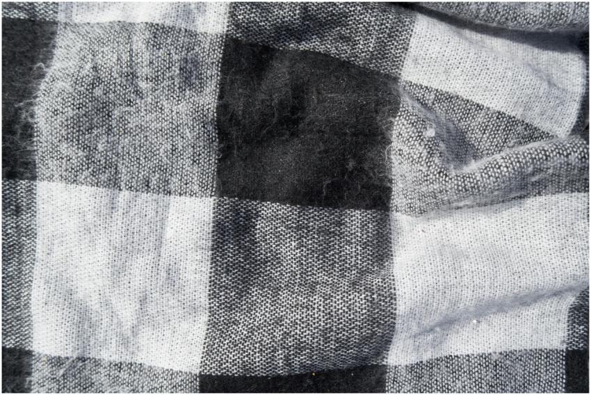 Close-up image of a black and white plaid fabric s
