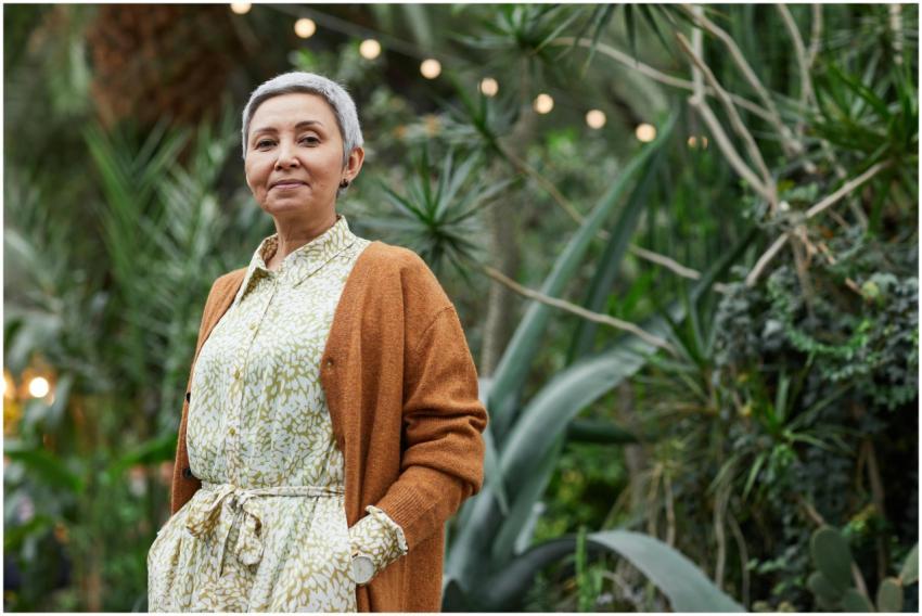 Senior woman in a stylish outfit enjoying a peacef
