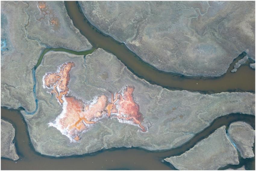 Stunning aerial shot of salt ponds creating abstra