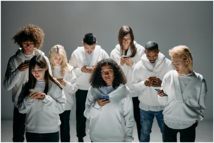 A diverse group of individuals engaged with smartp