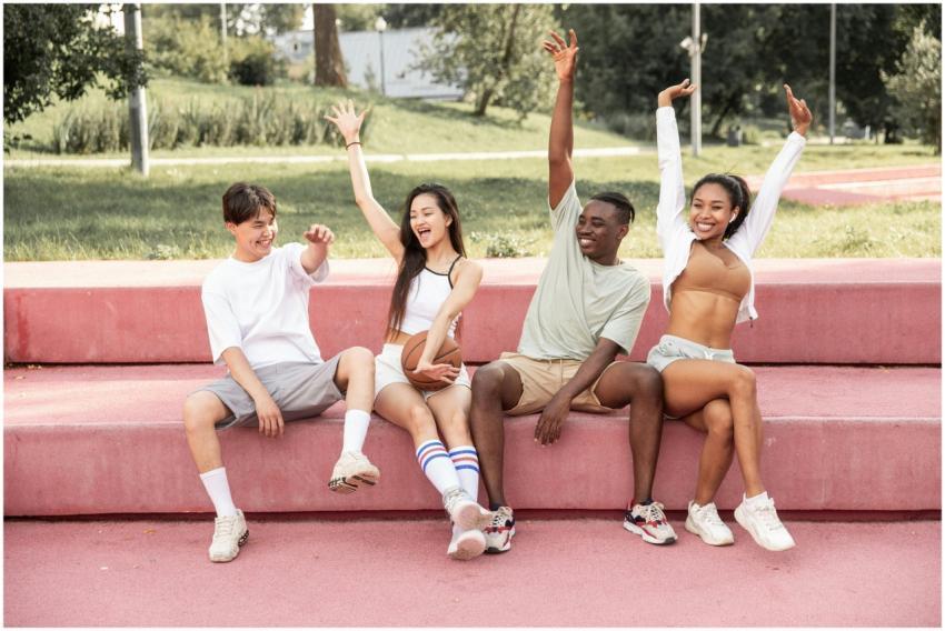 Group of diverse young friends having fun outdoors