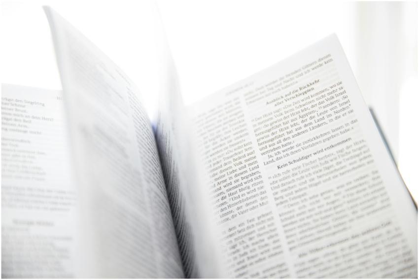 Close-up of an open book with visible text and tur