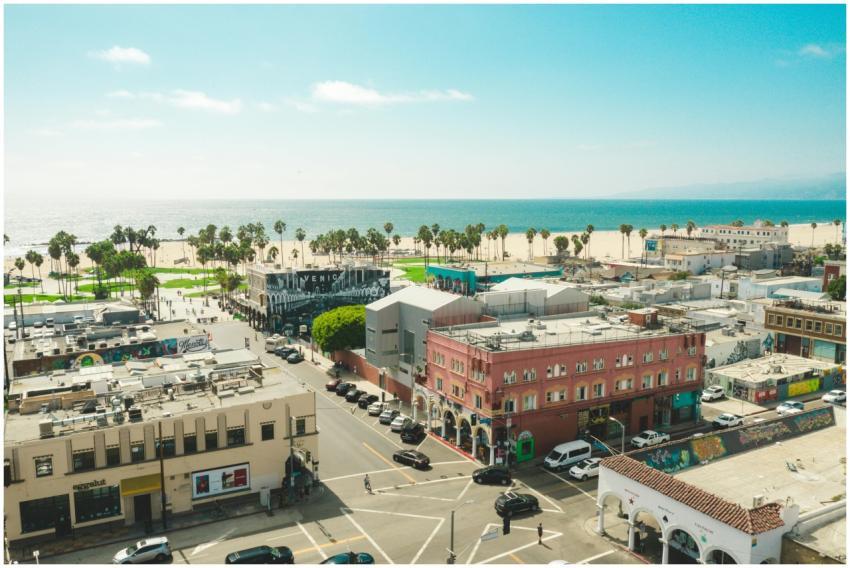 Aerial shot of Venice Beach showcasing urban archi