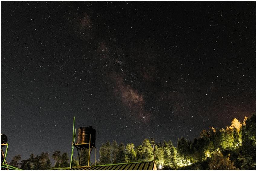Stunning night sky over Manali forests, showcasing