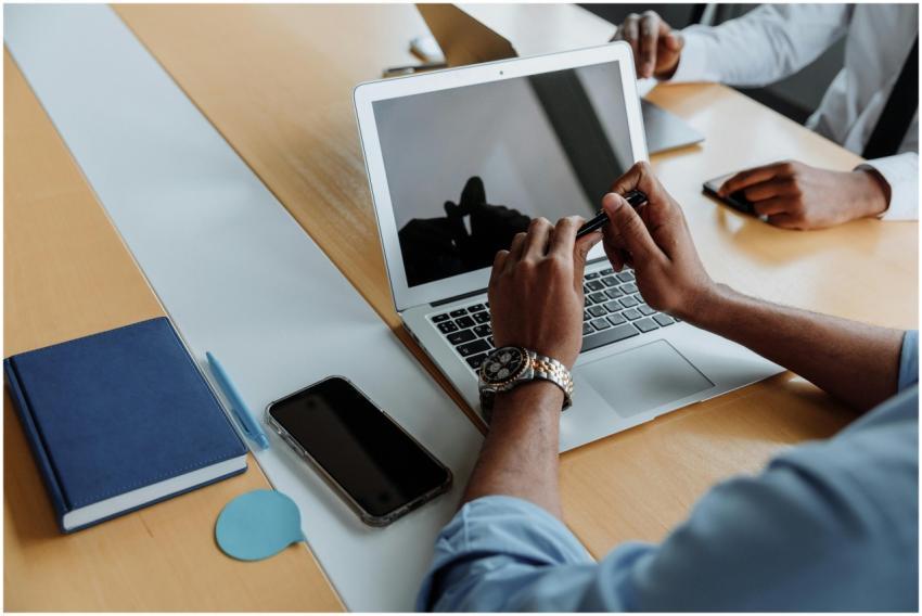 Close-up of a business meeting with laptops and sm