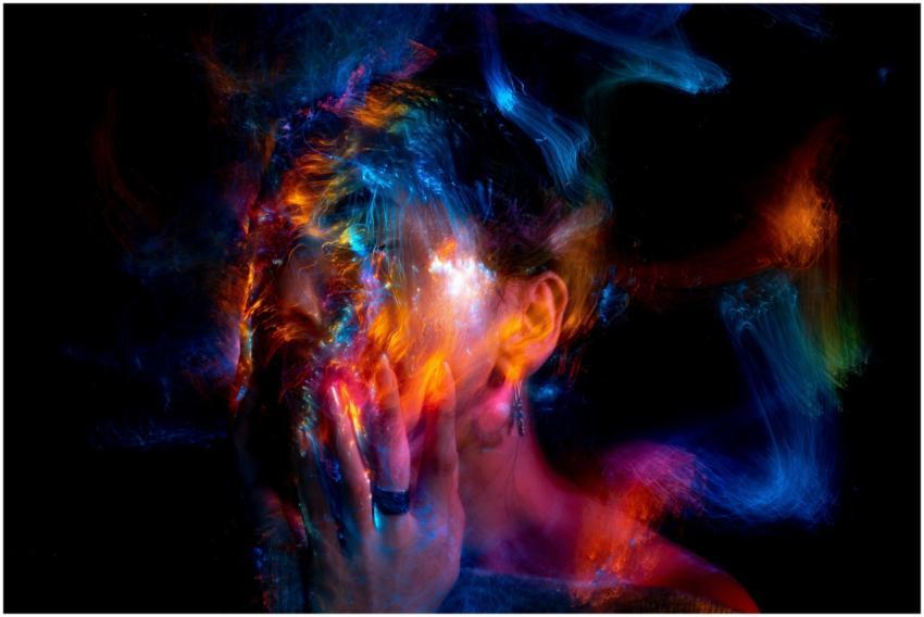 Vibrant long exposure portrait with colorful light