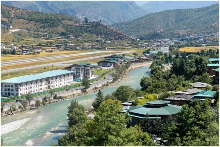 A breathtaking aerial view of Paro Valley, showcas
