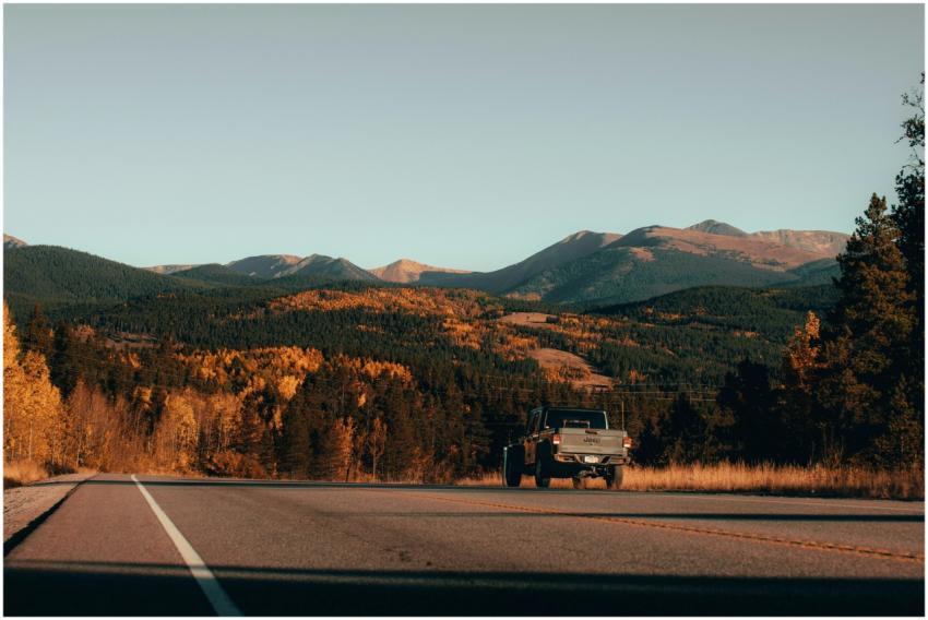 A 4x4 truck road trip through scenic autumn mounta