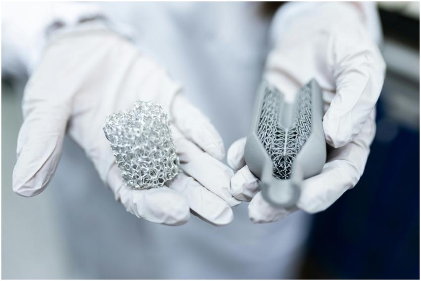 Laboratory setting showing gloved hands holding in