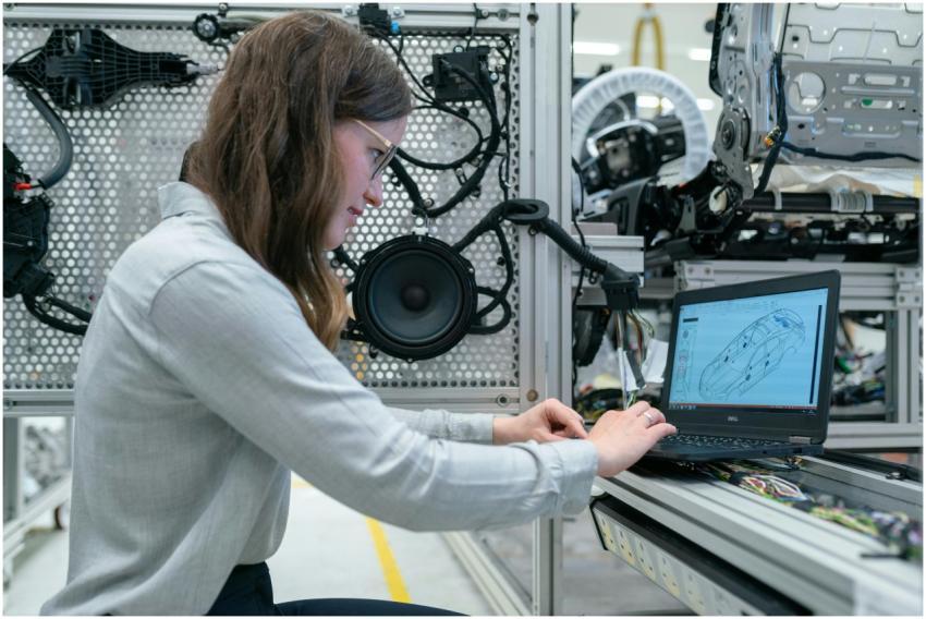 Woman conducting engineering research in a sound s