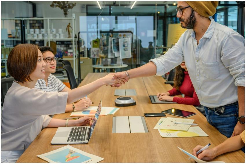 Diverse professionals in a modern office engaged i