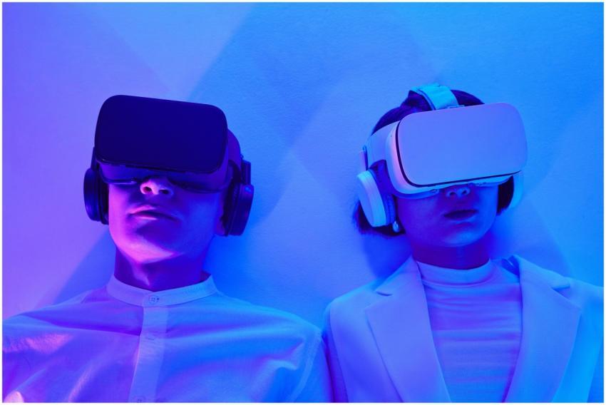 Two people immersed in VR, highlighting future tec