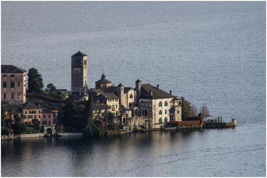 Aerial view of the historic buildings on Orta San