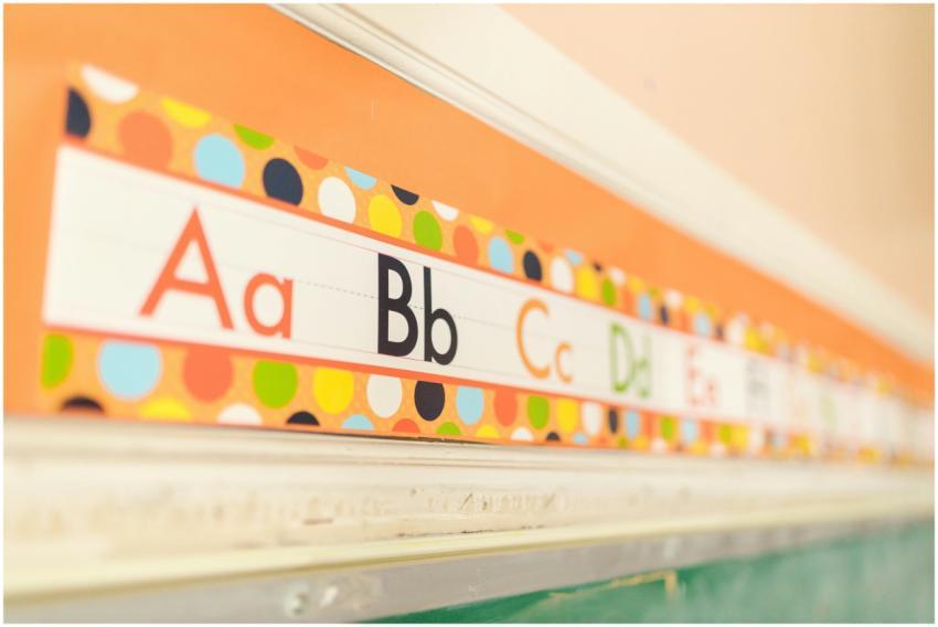 Bright and vibrant alphabet letters on a school cl