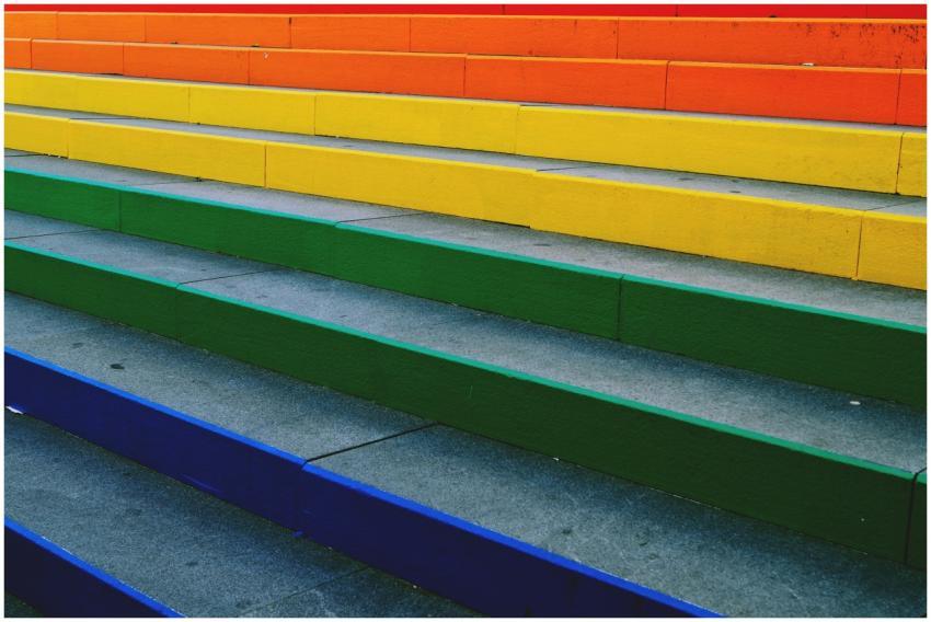 Vibrant rainbow-colored steps create a striking ur