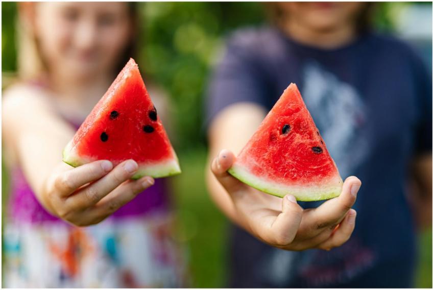 Close-up of children holding refreshing watermelon
