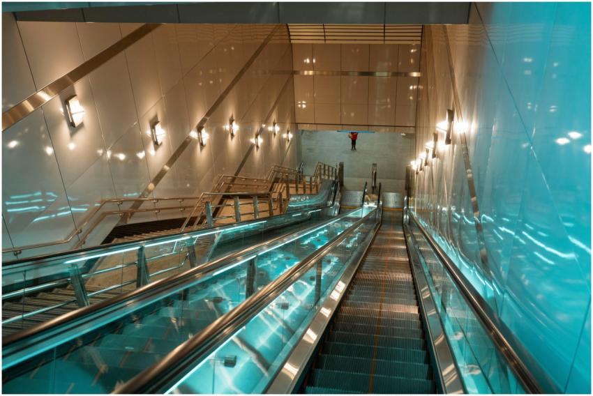 View of a modern escalator in an urban subway stat