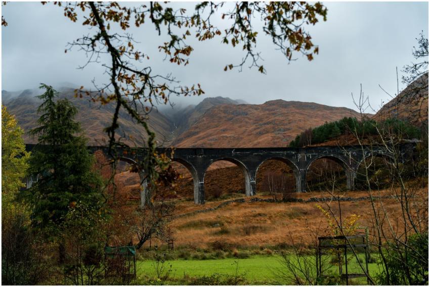 Majestic view of the Glenfinnan Viaduct set agains