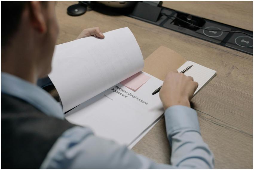 Business professional at the desk examining a soft