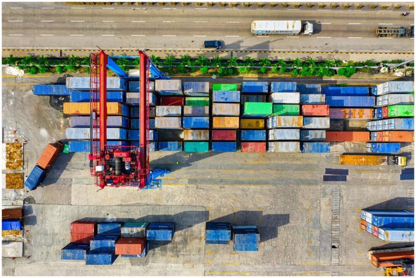 Colorful cargo containers organized at a shipping