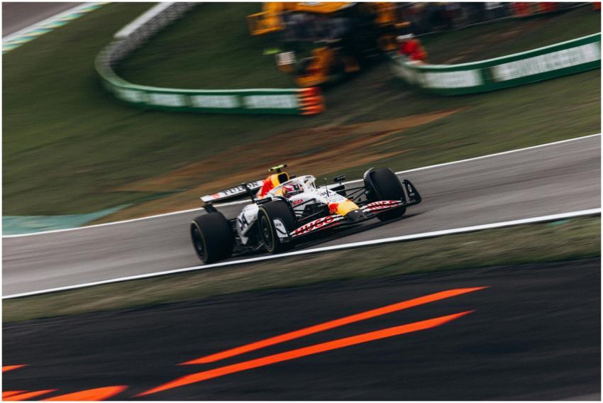Exciting Formula 1 race car speeding on São Paulo