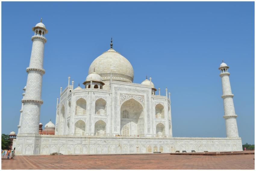 A stunning low-angle shot of the Taj Mahal, showca