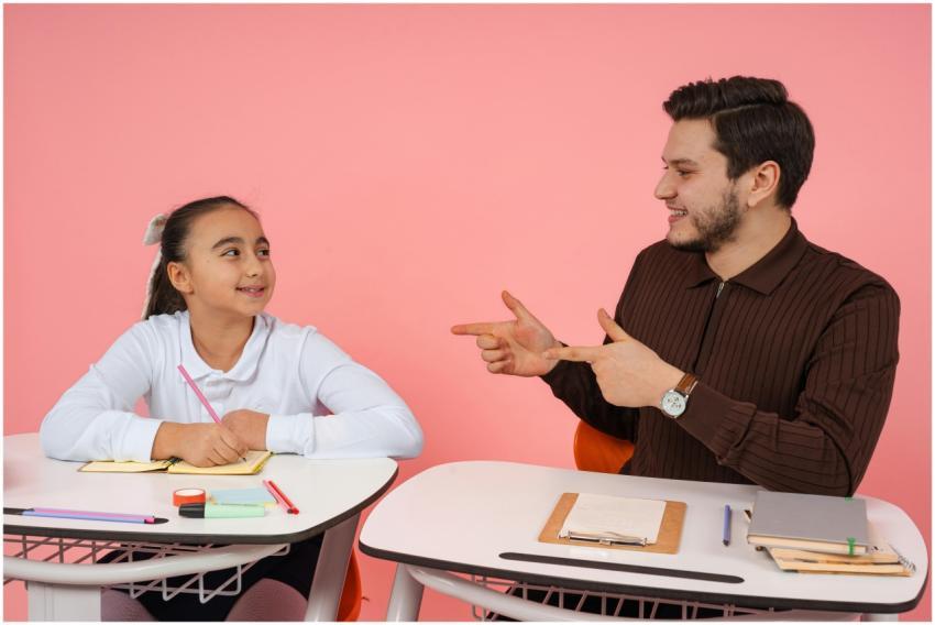 Engaging classroom scene with teacher and student