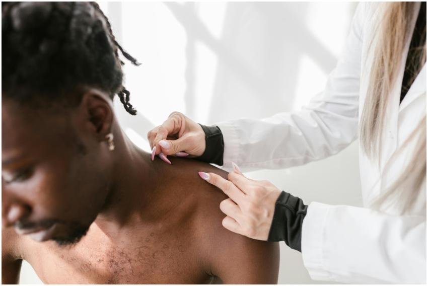 Close-up of a healthcare professional examining an