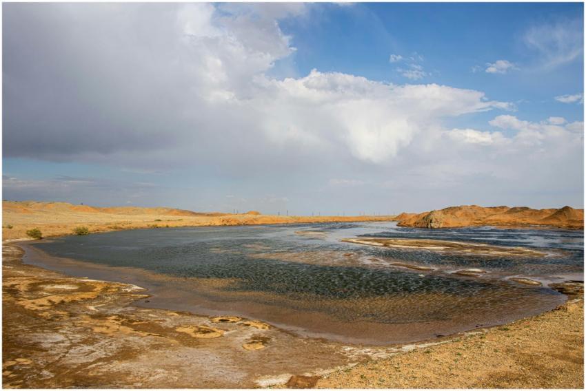 Beautiful wetland landscape in Qom, Iran with sunl