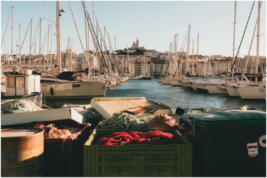 A vibrant scene of Marseille's harbor with yachts