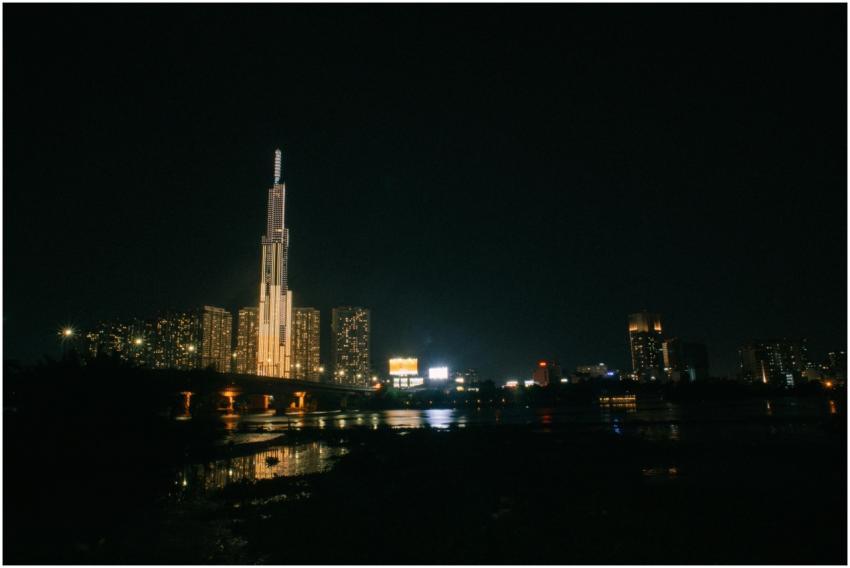 Stunning night view of Landmark 81 and Saigon skyl