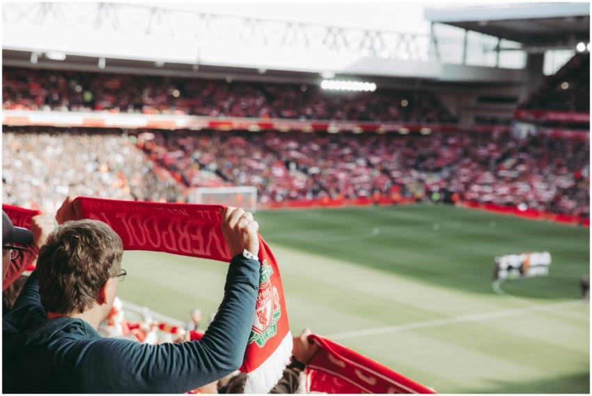 Passionate soccer supporters with scarves in Anfie