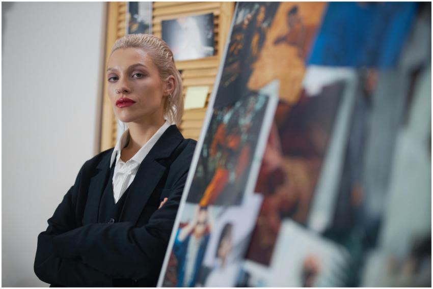 A confident businesswoman with arms crossed, stand