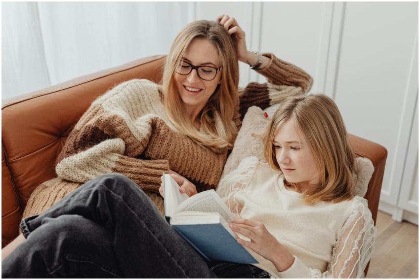 Mother and daughter enjoying a quiet reading time