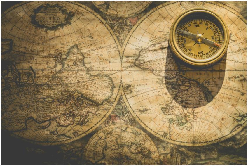 Antique map with a compass, symbolizing exploratio