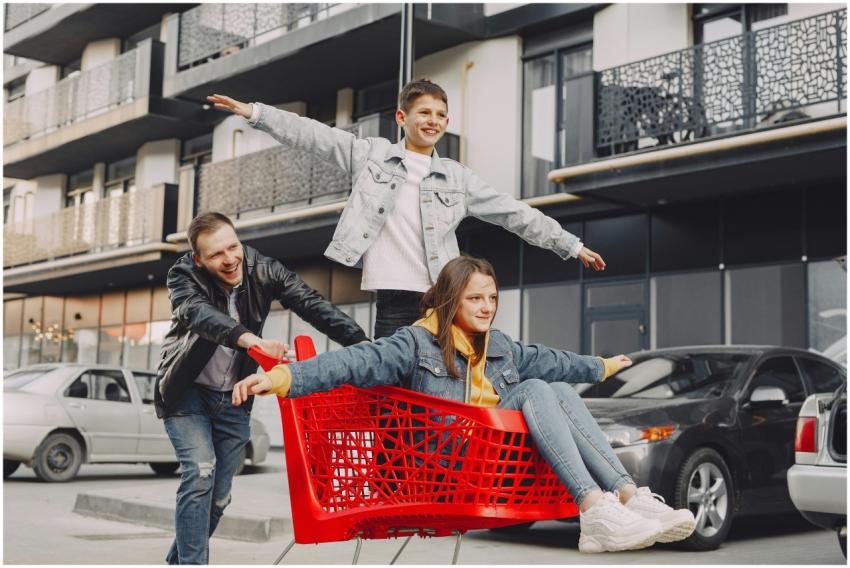 Cheerful family enjoying a fun day outside with a