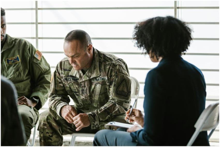 A therapy session for military veterans focusing o