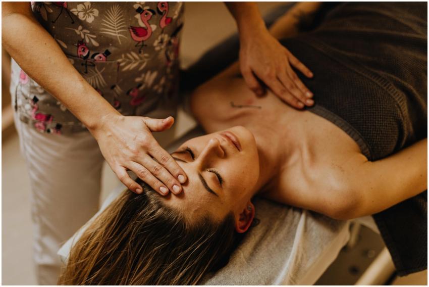 A tranquil scene of a woman receiving a therapeuti