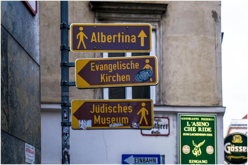 Street signs in Vienna guide tourists to Albertina